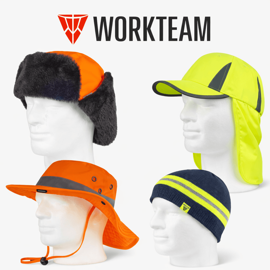 Equipo con casco y guantes en andamio
