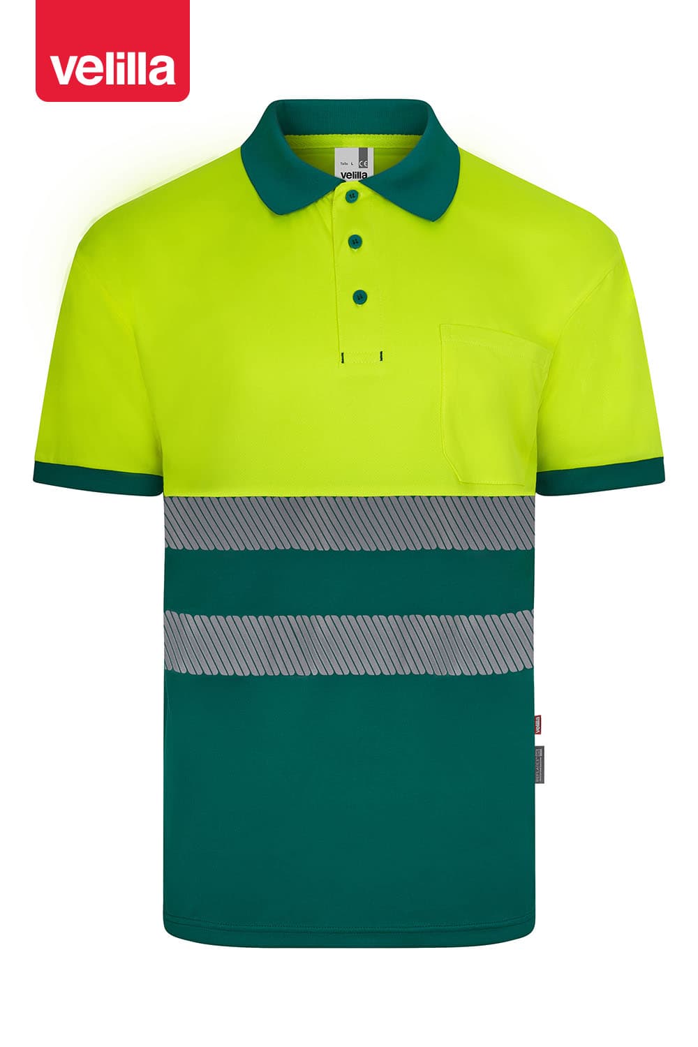 Polo poliéster reciclado bicolor manga corta cinta segmentada