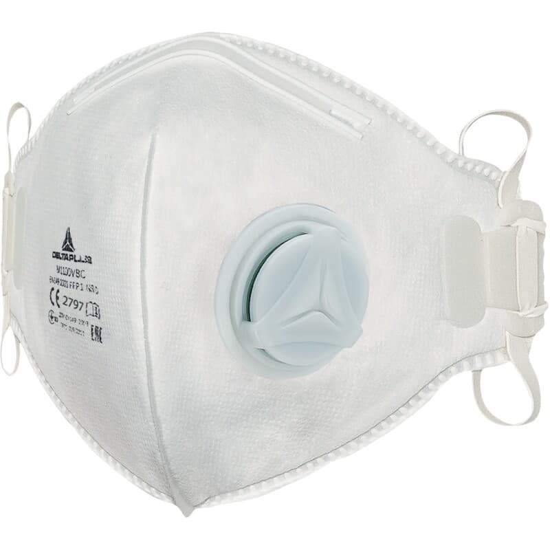 Mascarilla respiratoria desechable P1 sencilla y eficaz, plegable verticalmente, con válvula para una comodidad respiratoria optimizada