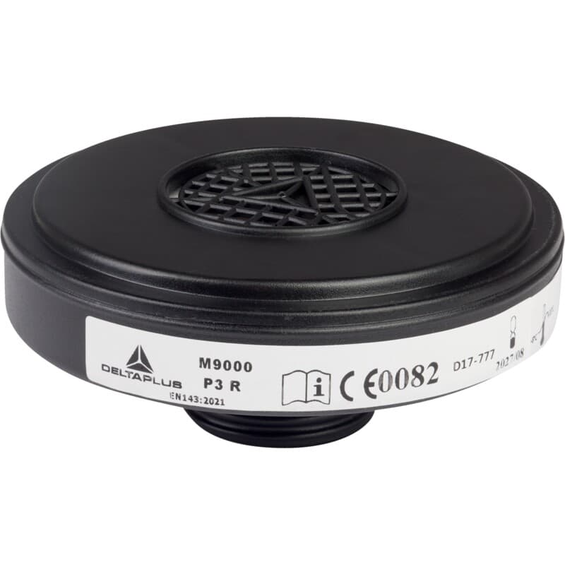 Caja de 4 cartuchos filtrantes P3 para máscaras completas M9200 ROTOR GALAXY y M9300 STRAP GALAXY. Tapones resellables para reutilizar el cartucho tras su uso y prolongar su vida útil. Sistema de fijación universal DIN40