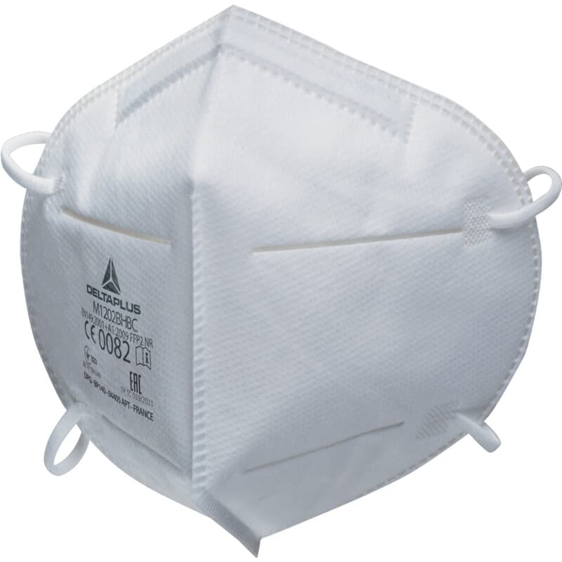 Mascarilla respiratoria desechable P2 sin válvula, plegable verticalmente, equipada con espuma cómoda interior y elástico detrás de las orejas