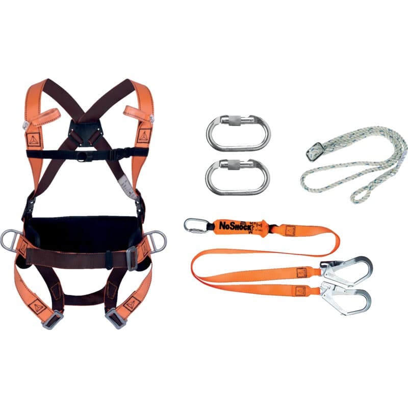Kit anticaídas con arnés de correas bicolores y cinturón de posicionamiento para todas las aplicaciones de posicionamiento y progresión en torres
