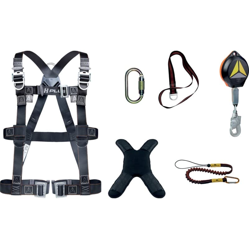 Kit anticaídas confort con arnés ergonómico y anticaída retráctil