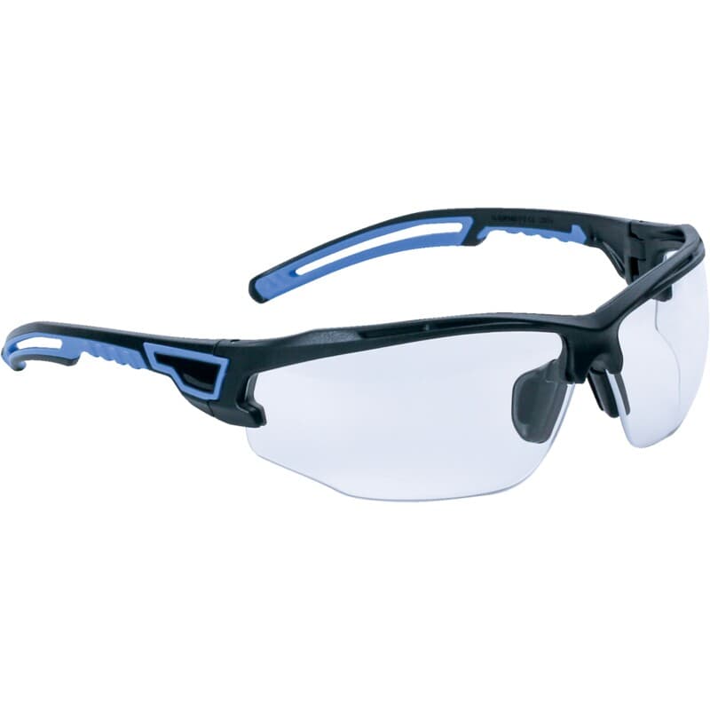 Gafas de protección transparentes con puente nasal ajustable y patillas bimaterial para mayor comodidad