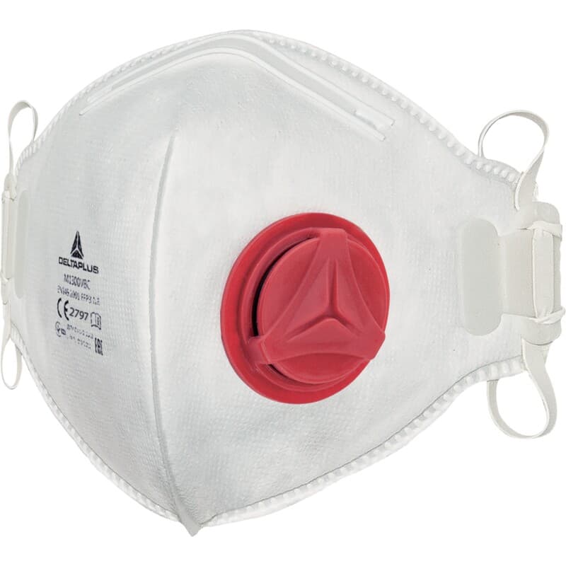Mascarilla respiratoria desechable P3 sencilla y eficaz, plegable verticalmente, con válvula para una comodidad respiratoria optimizada