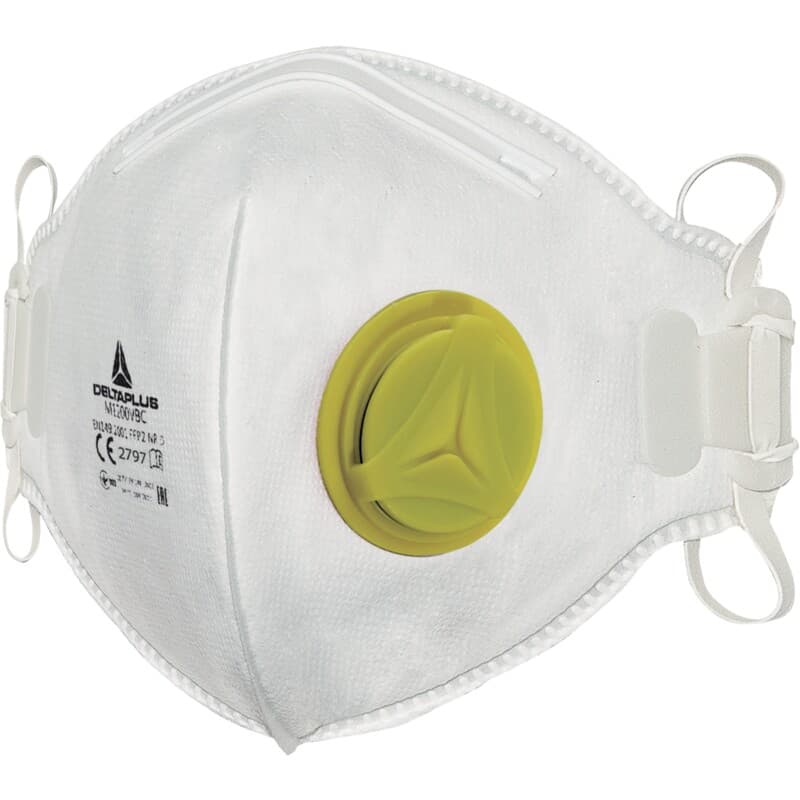 Mascarilla respiratoria desechable P2 sencilla y eficaz, plegable verticalmente, con válvula para una comodidad respiratoria optimizada