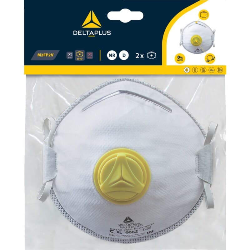 Mascarilla respiratoria desechable carcasa P2 con válvula, bolsa de 2