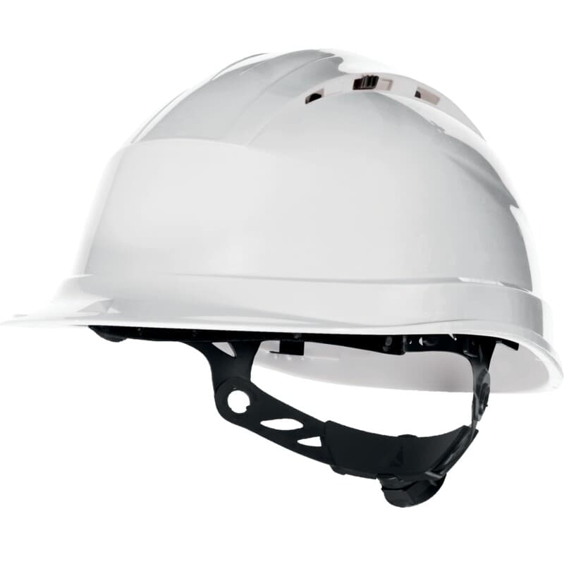 Casco de obra ventilado con visera corta equipado con sistema Rotor para facilitar el ajuste