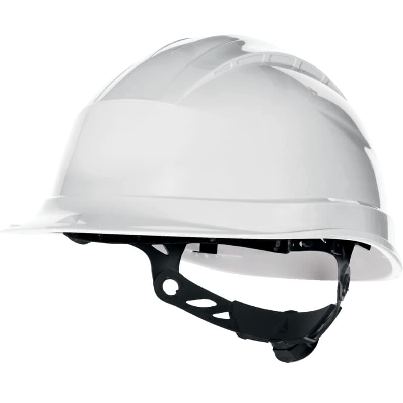 Casco de obra con visera corta equipada con sistema Rotor para facilitar el ajuste