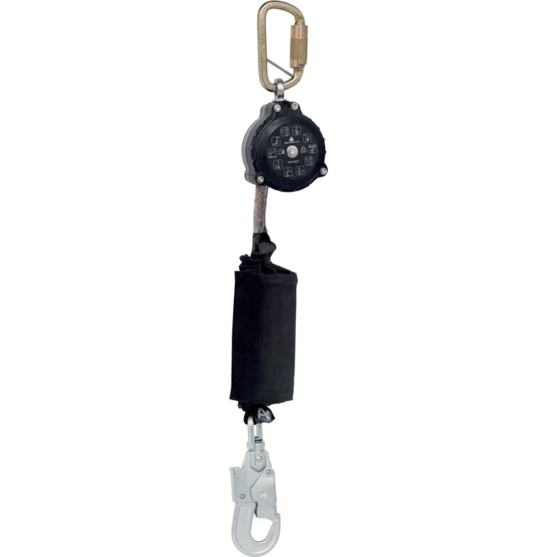 Anticaídas retráctil de cincha para uso vertical y horizontal en plataformas, para trayectos cortos