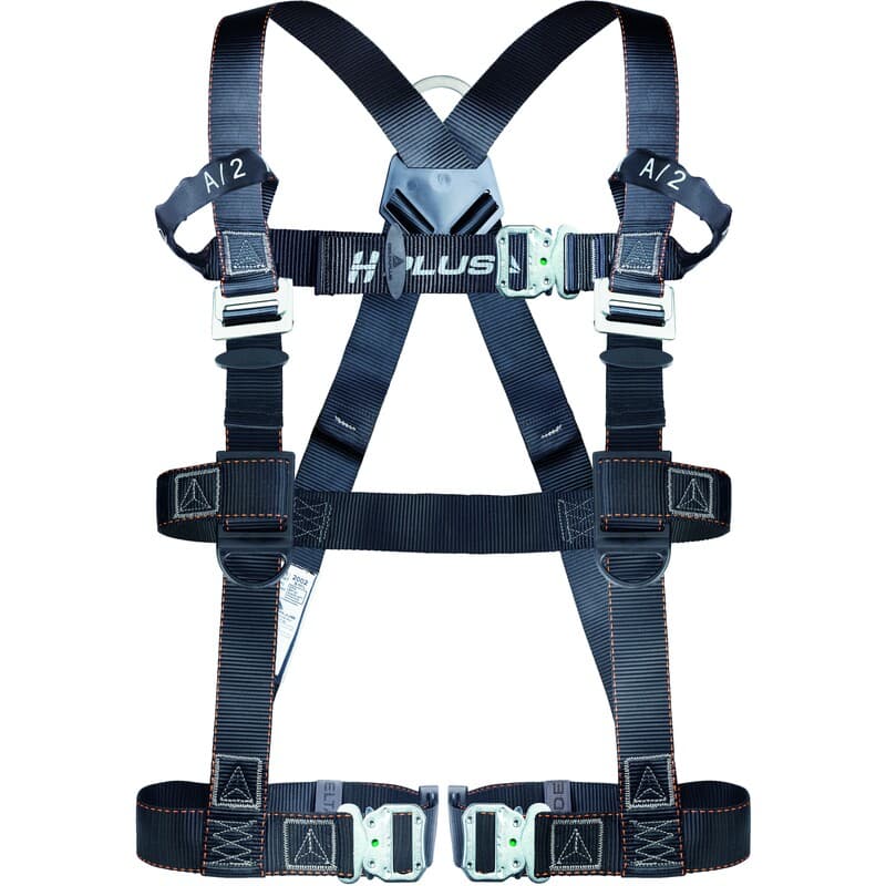 Arnés ergonómico para una máxima libertad de movimientos, con 2 puntos de anclaje y hebillas automáticas