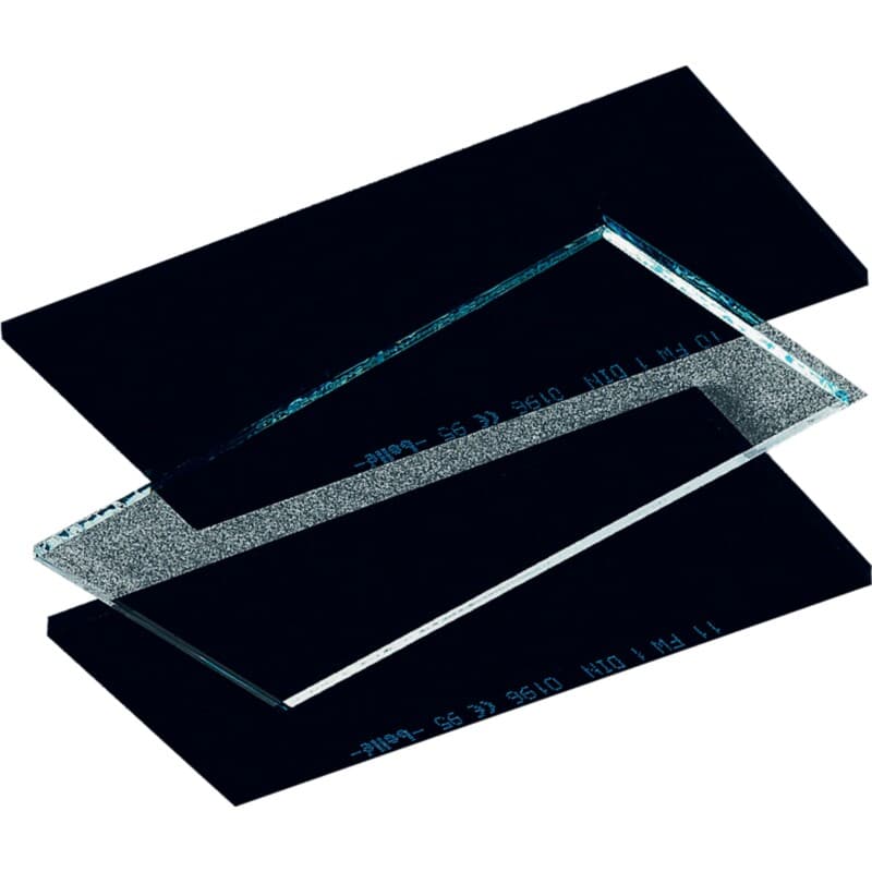 Juego de 5 pantallas de policarbonato transparente, 108 x 51 mm. Se adapta a la máscara de soldadura CASOUD3 y a la máscara de soldadura CASOUD2HE. Espesor: 1,8 mm